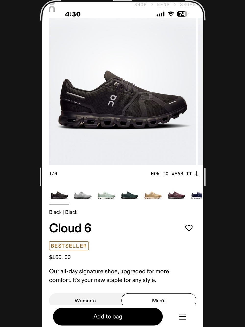 On Running Cloud 6 Men's Running Shoe — Black sz 10.5 mens new in box